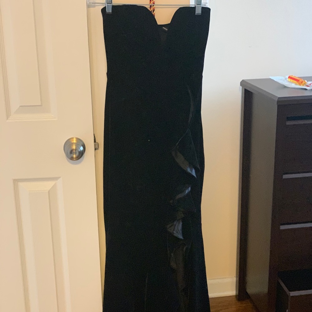 Velvet black maxi dress with slit up the thigh